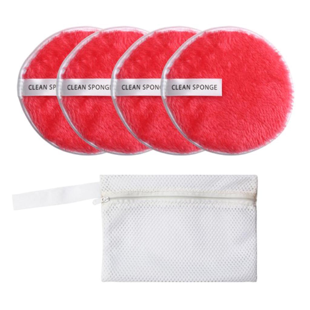 4 Pcs Soft Gentle Make-Up Remover Puff Facial Cleansing Cloth Red