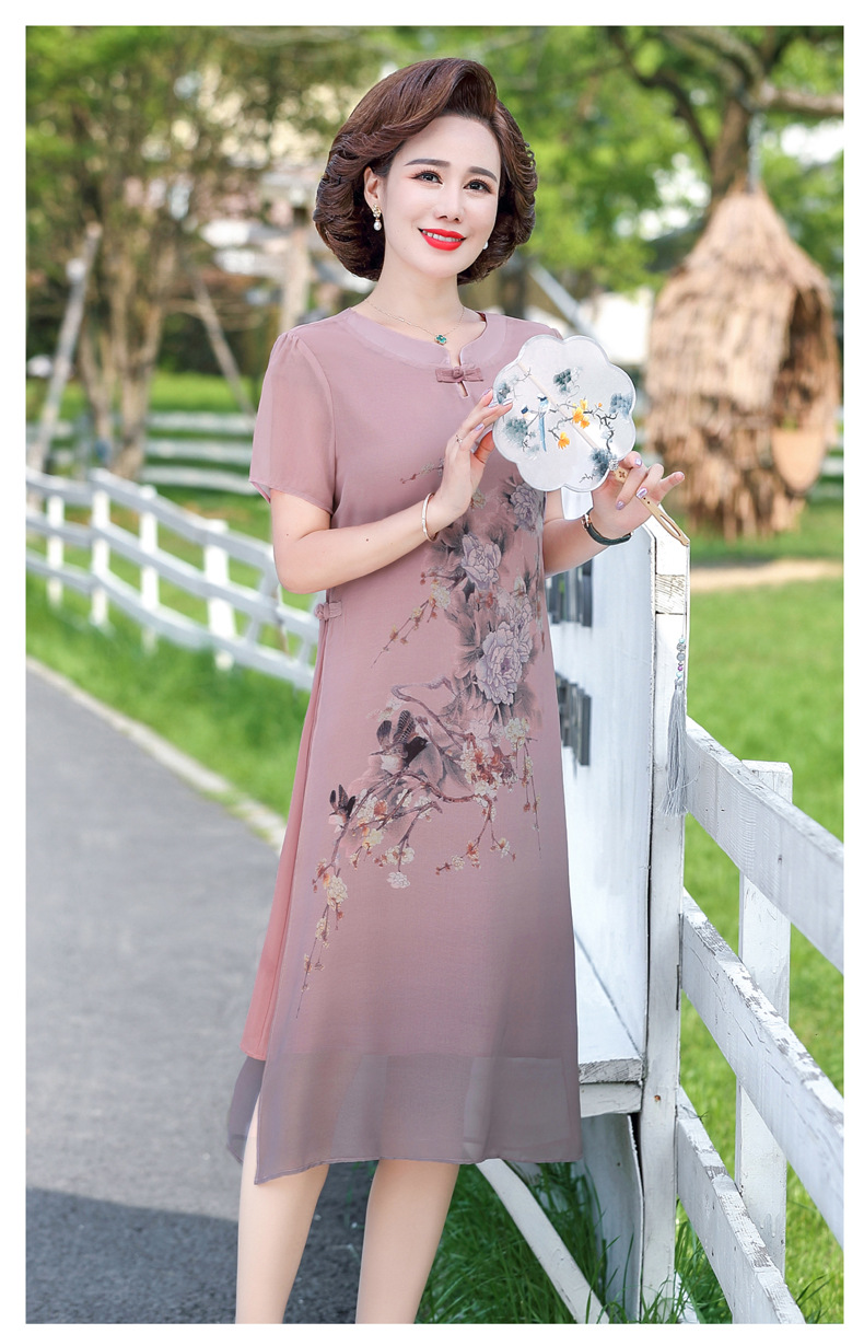 Đầm Voan Tay Ngắn Mùa Hè Thanh Lịch Cho Mẹ VH29 - Hàng Quảng Châu Cao Cấp