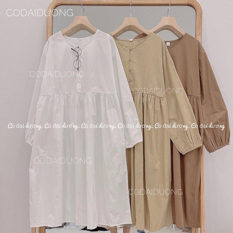 Váy bbd cổ tròn 5 cúc