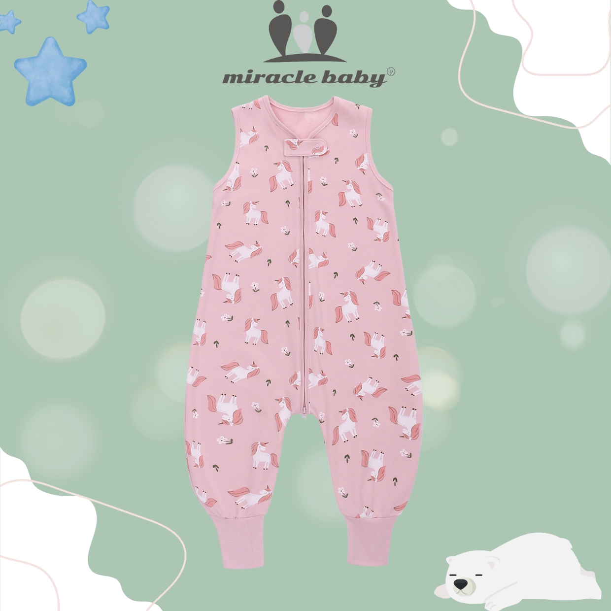 Túi ngủ quần cotton thoáng mát Miraclebaby cho bé từ 6 tháng đến 6 tuổi