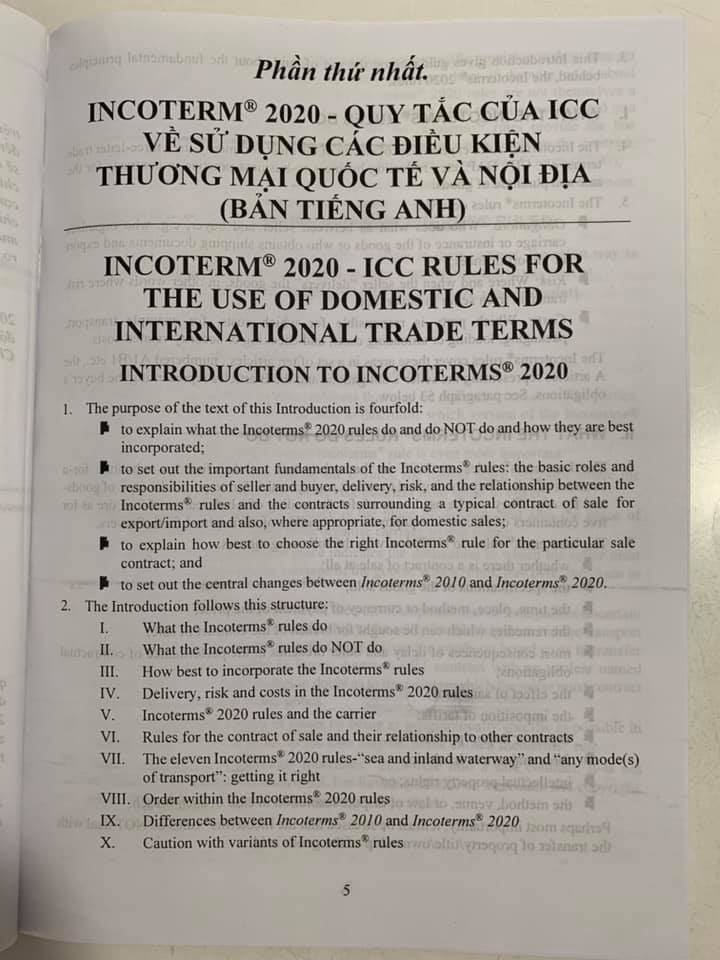 Incoterms 2020 - Quy tắc của ICC về sử dụng các điều kiện thương mại quốc tế và nội địa (Song ngữ Anh - Việt)