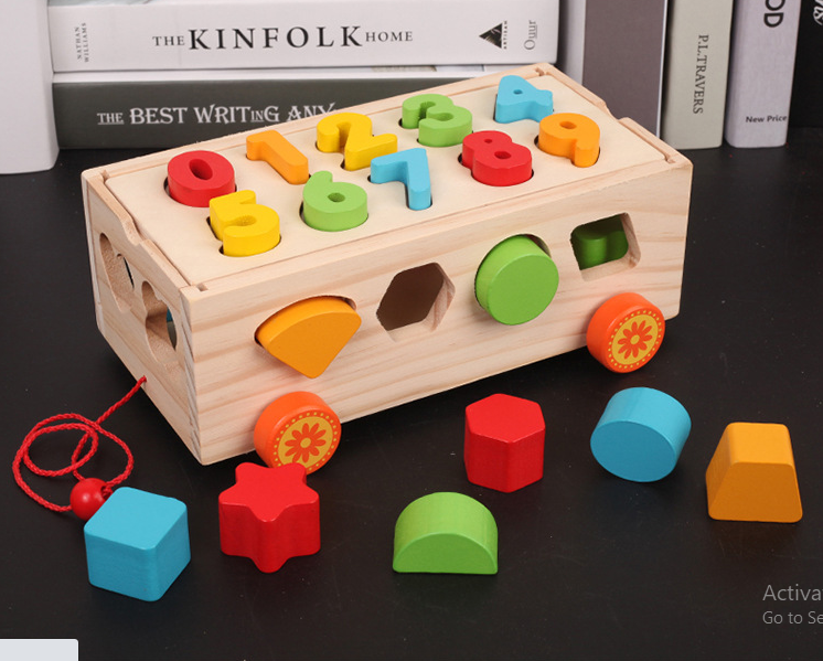 Đồ chơi xe kéo thả hình khối - Đồ chơi gỗ thông minh cho bé
