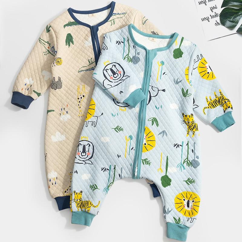 Trẻ Em Dây Kéo Ngủ Tất Trẻ Em Mùa Xuân, Mùa Thu Chia Chân Túi Ngủ Trẻ Sơ Sinh Bé Trai Gái Onesies Bộ Đồ Ngủ Khủng Long Kỳ Lân Đồ Ngủ