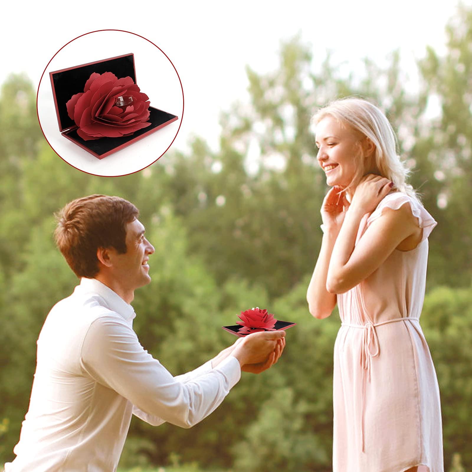 1 mảnh của hộp nhẫn Valentine's Day Rose Ring Box 3D Pop Up Rose Box Hộp nhẫn cưới bao gồm hộp nhẫn Hộp nhẫn Hộp trang sức cho vòng cổ vòng cổ