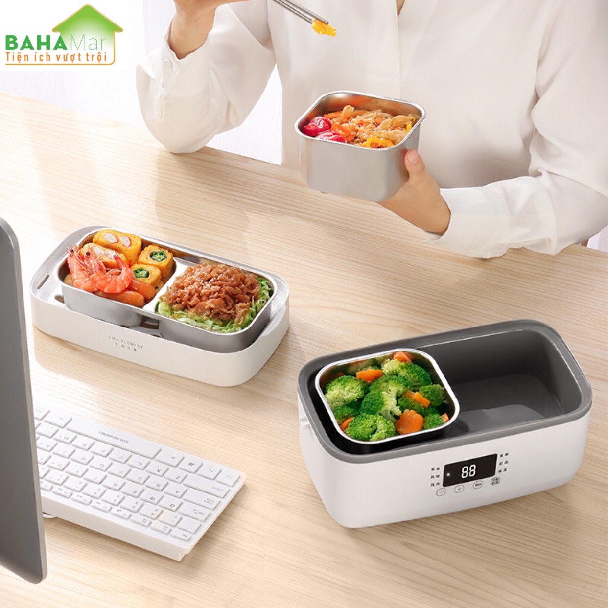 NỒI CƠM ĐIỆN MINI ĐA NĂNG TỰ ĐỘNG CHỈNH THỜI GIAN - HỘP HÂM NÓNG THỨC ĂN "BAHAMAR" Có 6 chức năng