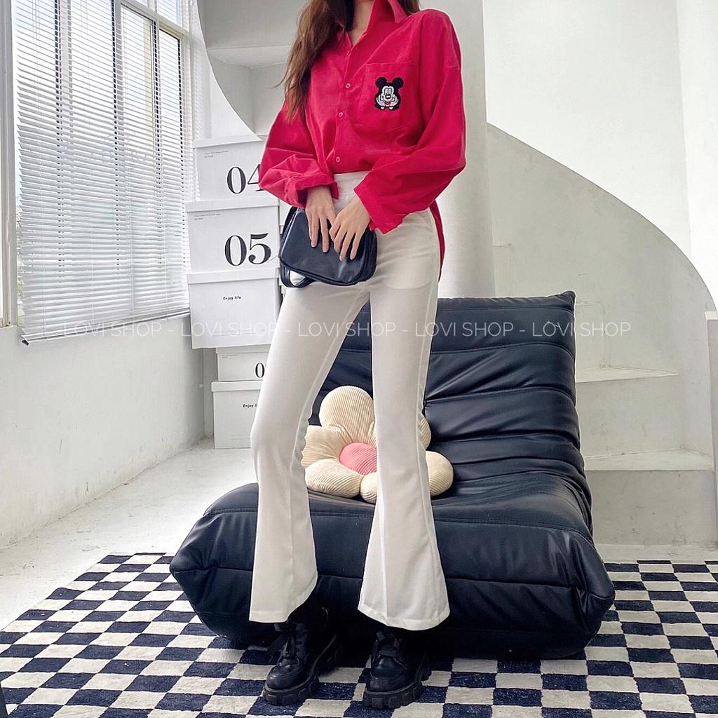 Áo sơ mi nhung tăm thêu Mickey nhiều màu Lovi