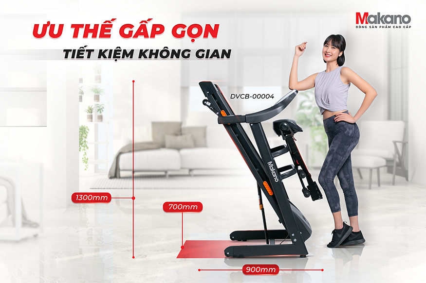 Máy Chạy Bộ Tại Nhà Makano DVCB-00004 Gấp Gọn, Máy Chạy Bộ Theo Dõi Sức Khỏe Bảo Hành 12 Tháng Khung Chắc Chắn