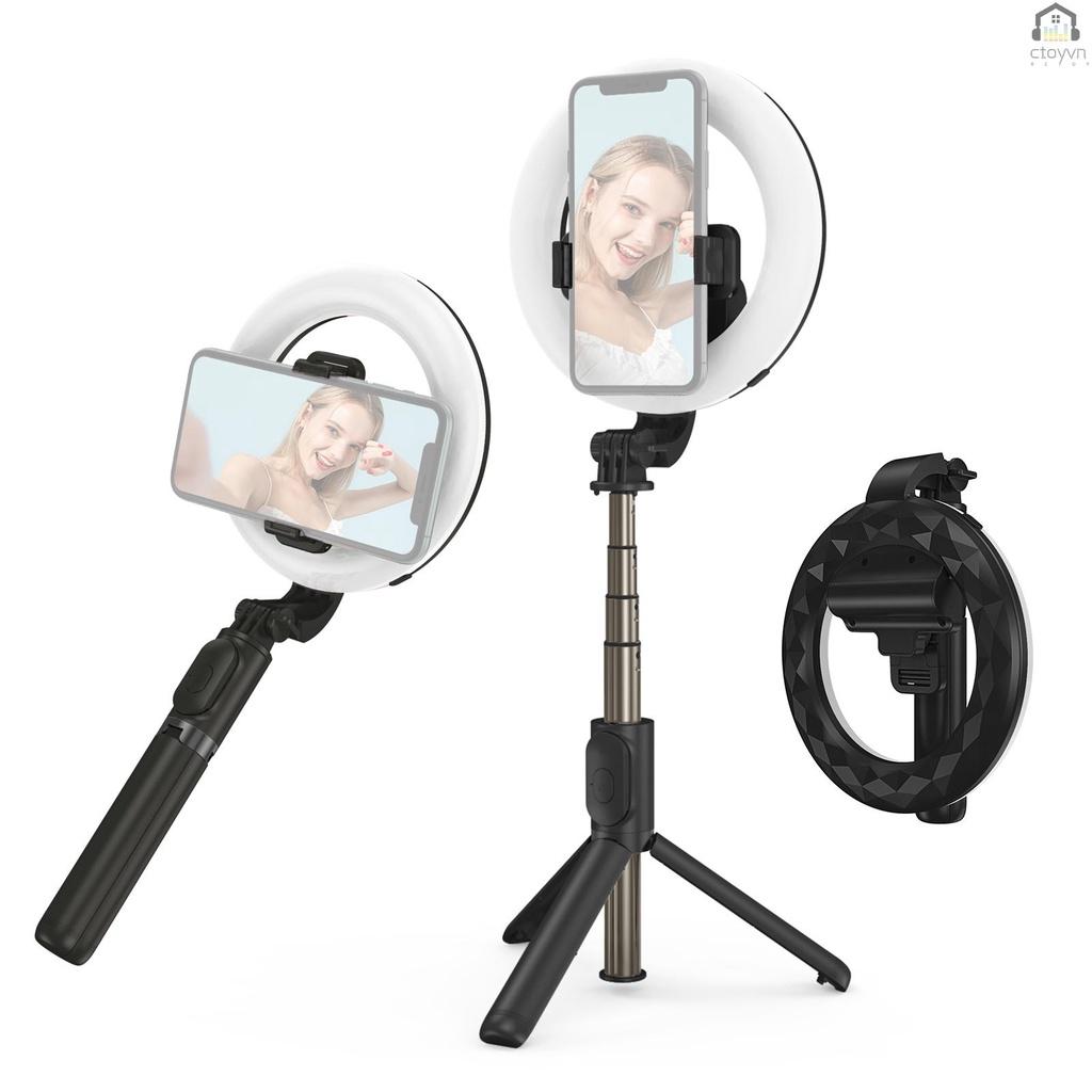 Gậy tự sướng ba chân 4 khớp nối dài 6 inch với vòng đèn lớn có thể điều chỉnh 9 mức độ sáng tùy chỉnh đa năng có thể tháo rời