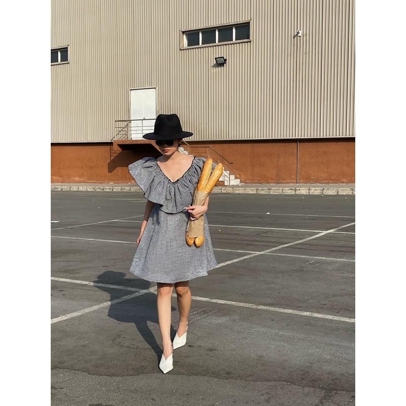 Đầm caro doll bèo+ nón