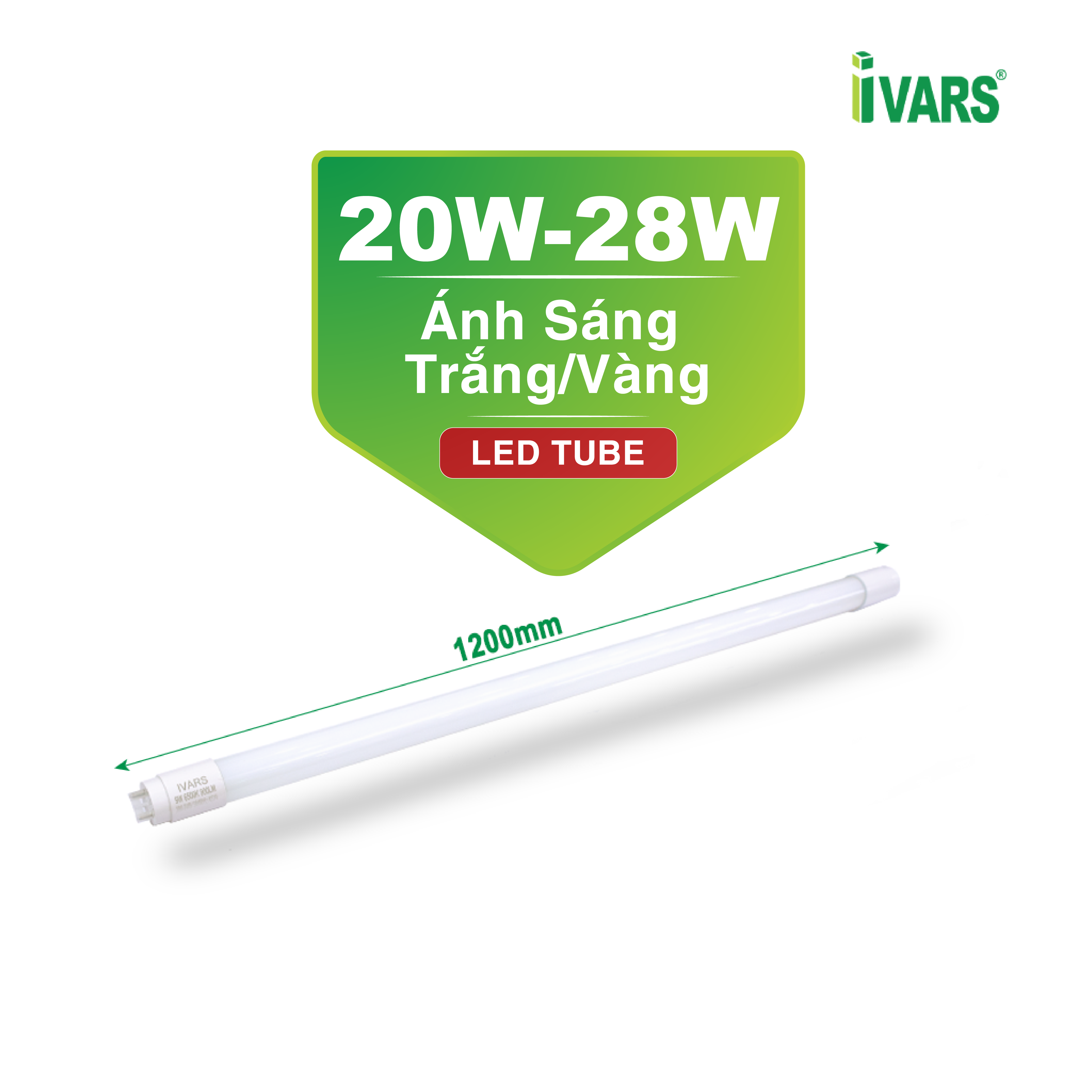 Đèn LED Tuýp Bóng Thuỷ Tinh 1m2 Thương Hiệu IVARS - Công Suất 20W/28W - Hàng chính hãng