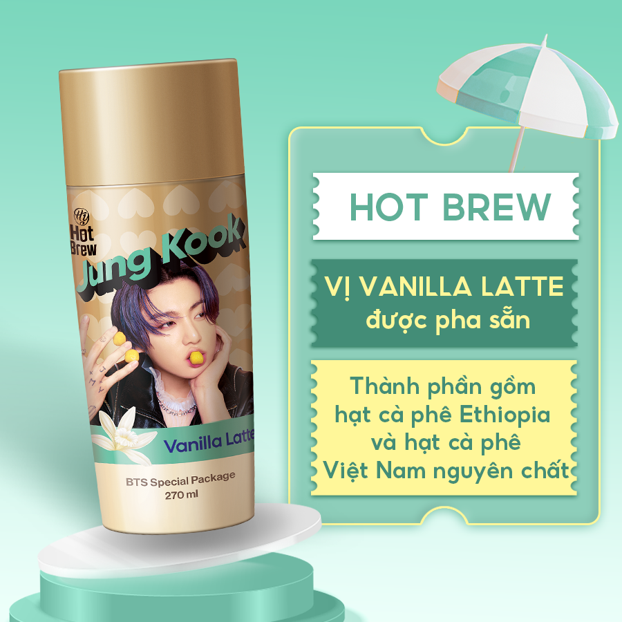 [Combo 7 chai] Cà phê Hot Brew vị Vanilla Latte Coffee phiên bản BTS - Cafe uống ngay chai 270ml