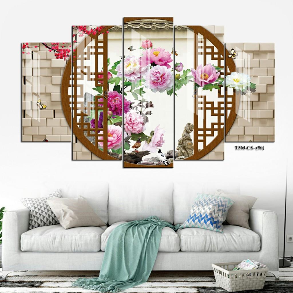 Tranh treo tường Cửa sổ 5 tấm 3D/gỗ MDF Hàn Quốc chống ẩm mốc, mối mọt