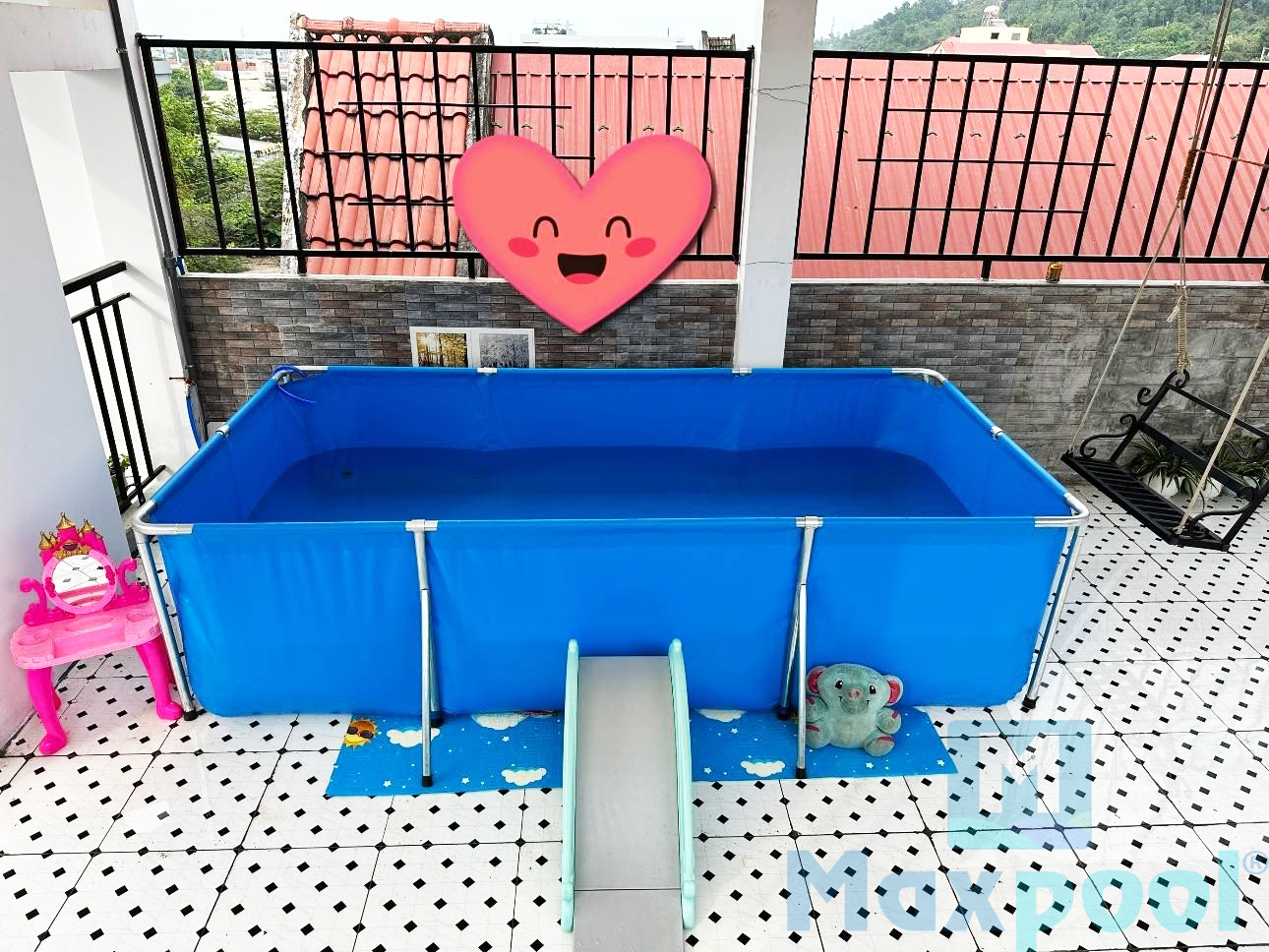 Bể bơi khung kim loại KT 3m x 1.6m x 80cm - Thương hiệu MAXPOOL