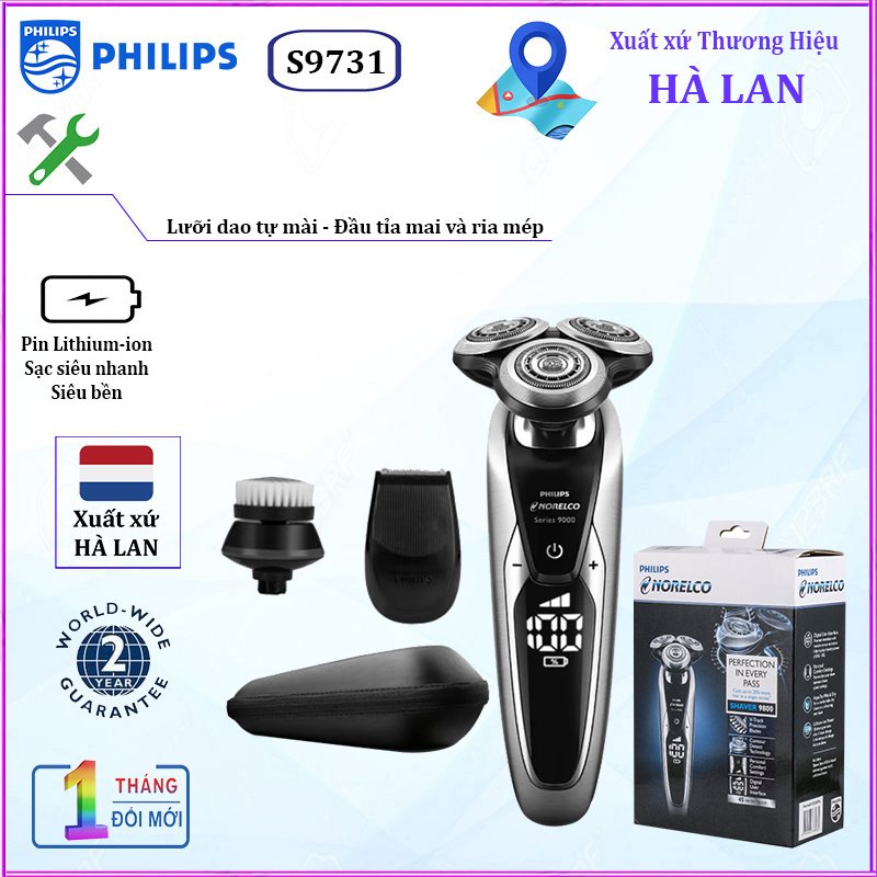 Máy cạo râu khô và ướt cao cấp Hà Lan Philips Norelco S9731 - Bảo hành chính hãng 24 tháng