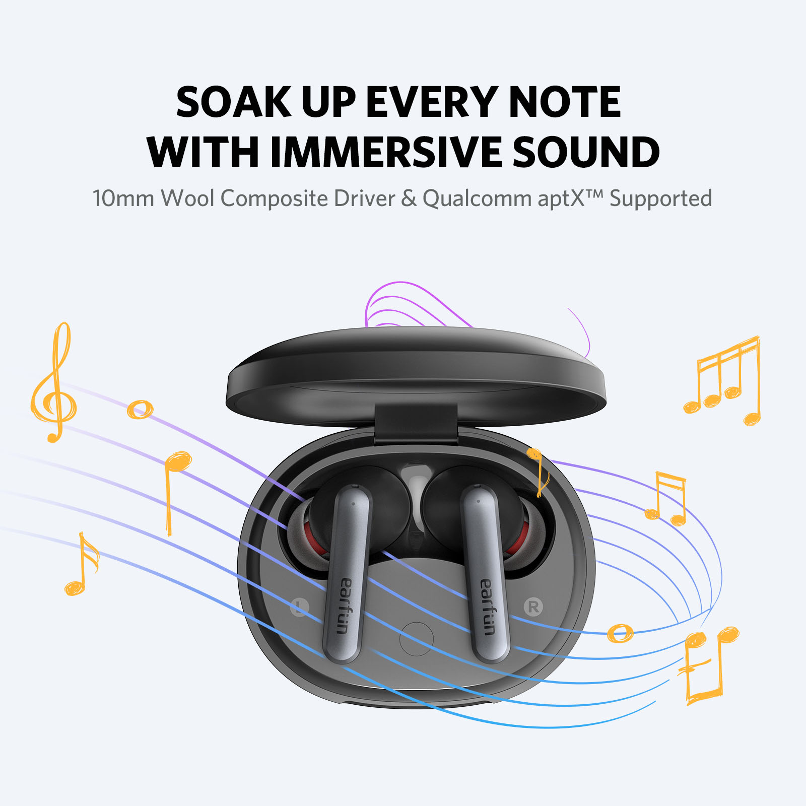 Tai nghe True Wireless EarFun Air S - Chống ồn chủ động ANC, Chip Qualcomm QCC3046, Bluetooth 5.2, CODEC apt-X, Microphone chống ồn cVc 8.0, Hỗ trợ chơi Game, Sạc không dây Qi - Hàng chính hãng