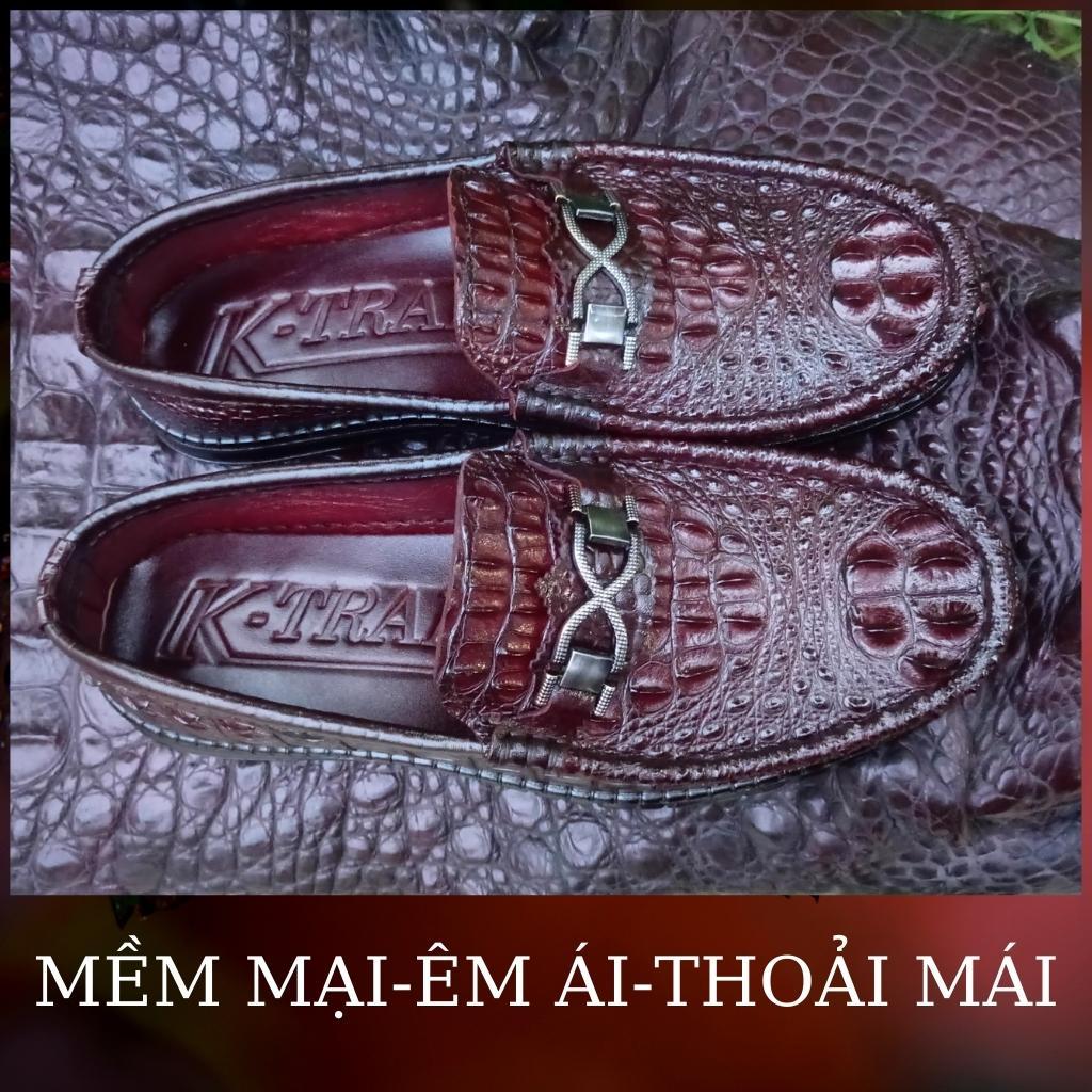 Giày lười nam da cá sấu mã K03, giày tây nam công sở chất liệu da cá sấu màu nâu mận châu phi,hàng việt nam cao cấp