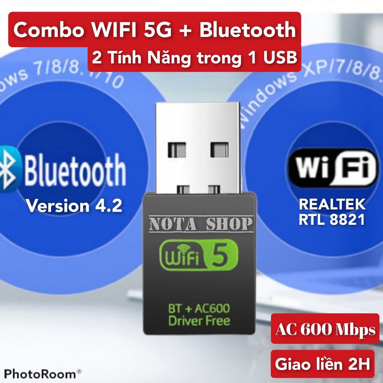 USB WiFi + BLUETOOTH 600Mbps 5G , đầu thu wifi cho pc laptop card mạng wifi bluetooth - Nota 600Mbps +Bluetooth 5.0
