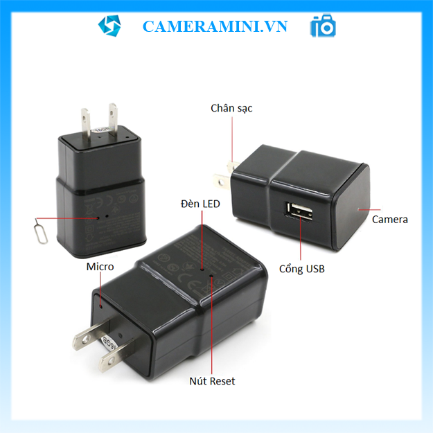 Camera mini quay lén siêu nhỏ nguy trang củ sạc không dây kết nối với điện thoại qua wifi, app lookcam