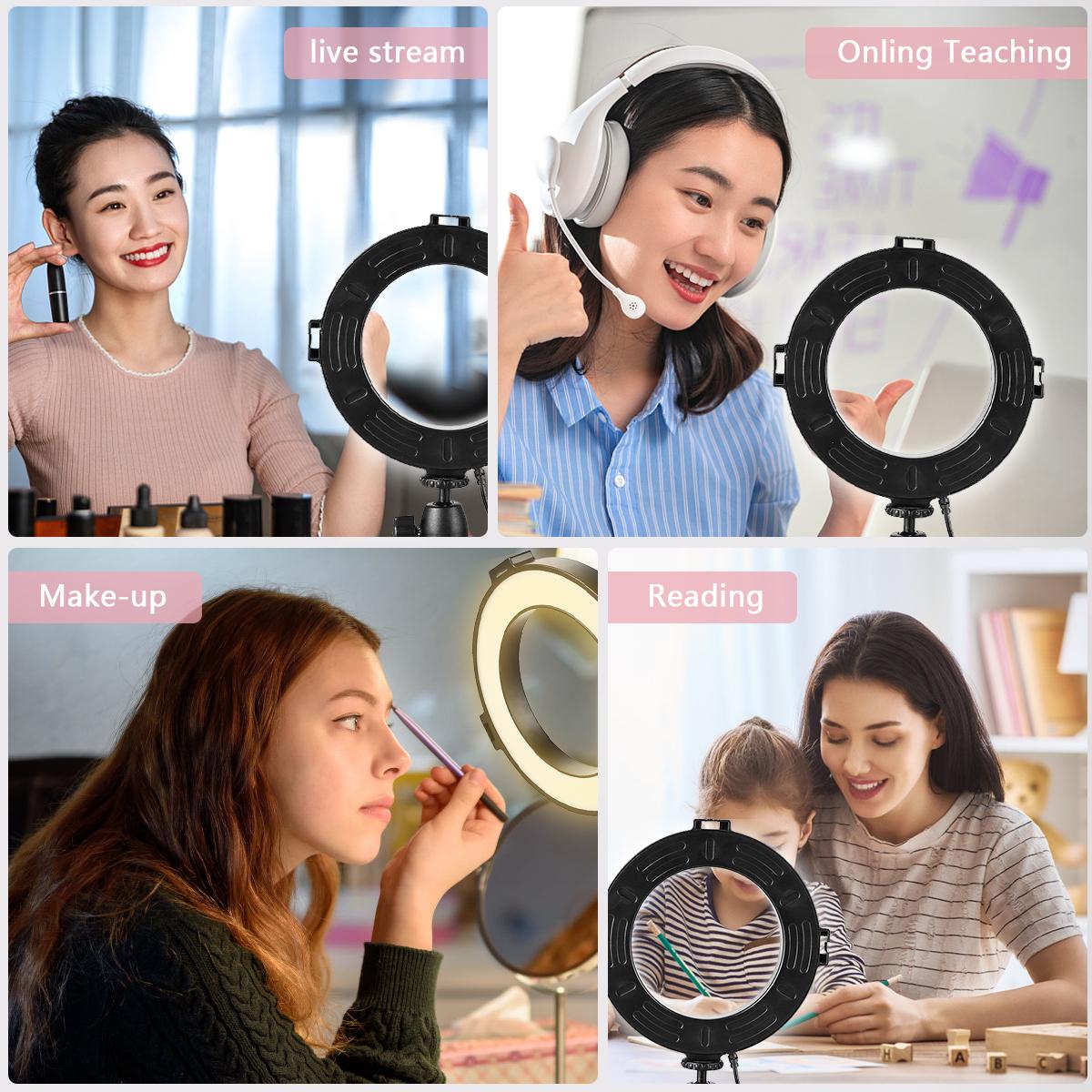 Bộ đèn LED vòng 6 inch / 16cm Andoer 3 chế độ chiếu sáng 3000K-6500K USB có thể điều chỉnh với chân máy tính để bàn mini