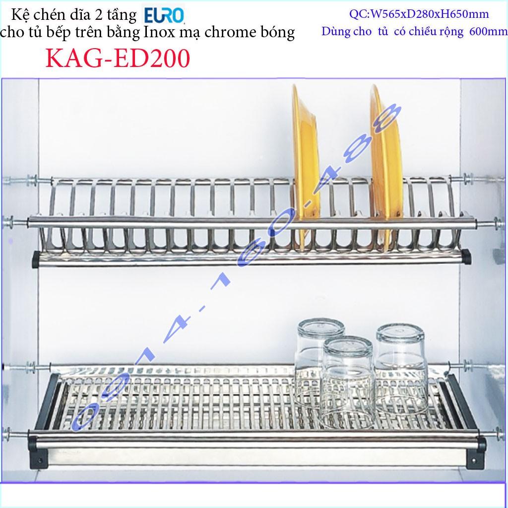 Kệ chén dĩa âm tủ KAG-ED200 - 56.5cm, Kệ chén bát chữ V 2 tầng Euro 56.5cm có khay hứng nước thiết kế đẹp tiện dụng