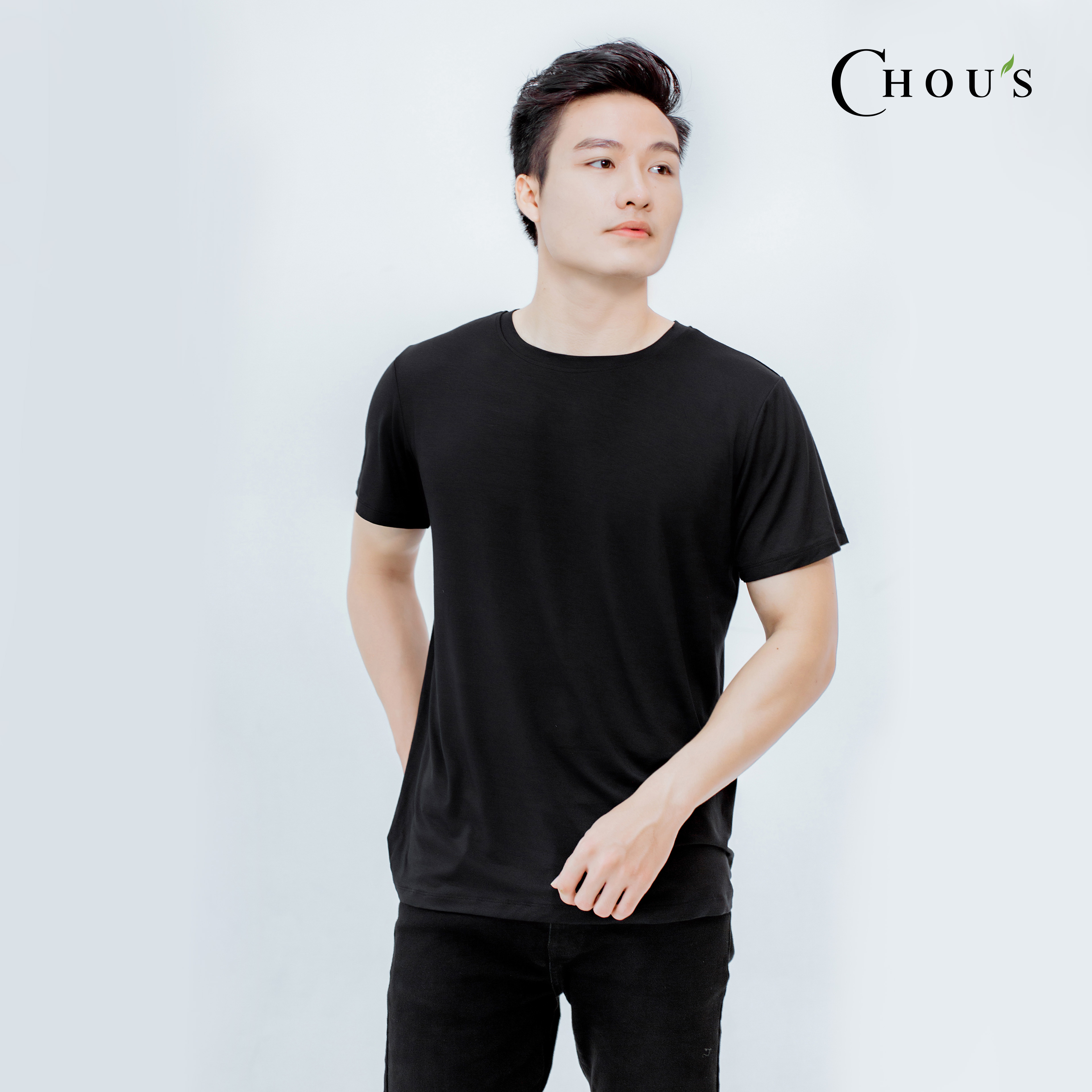 Áo T-shirt nam cổ tròn vải bamboo cao cấp Chou's - màu đen