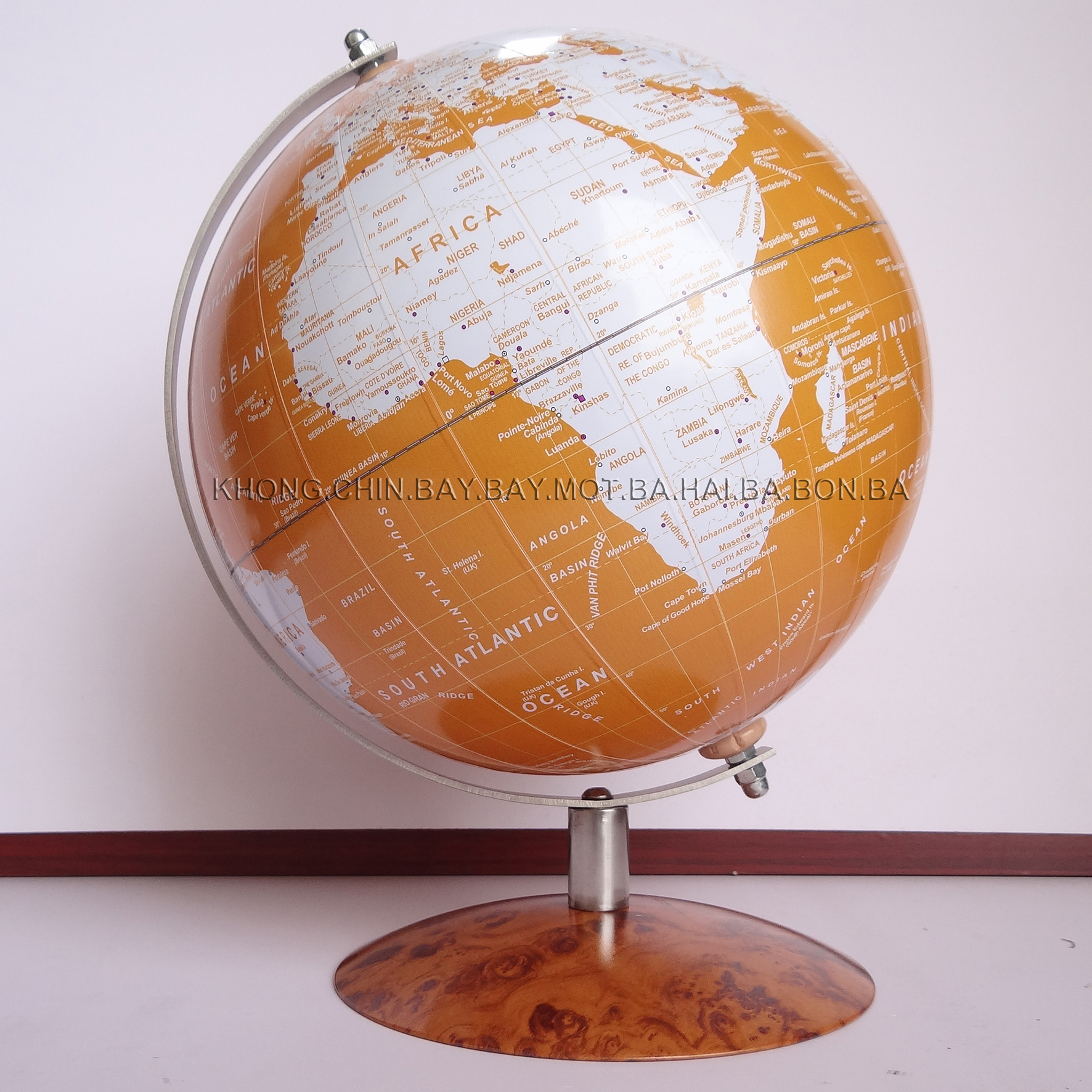 Địa cầu phong thuỷ 33 TA - Giá đỡ inox, đế inox vân nu