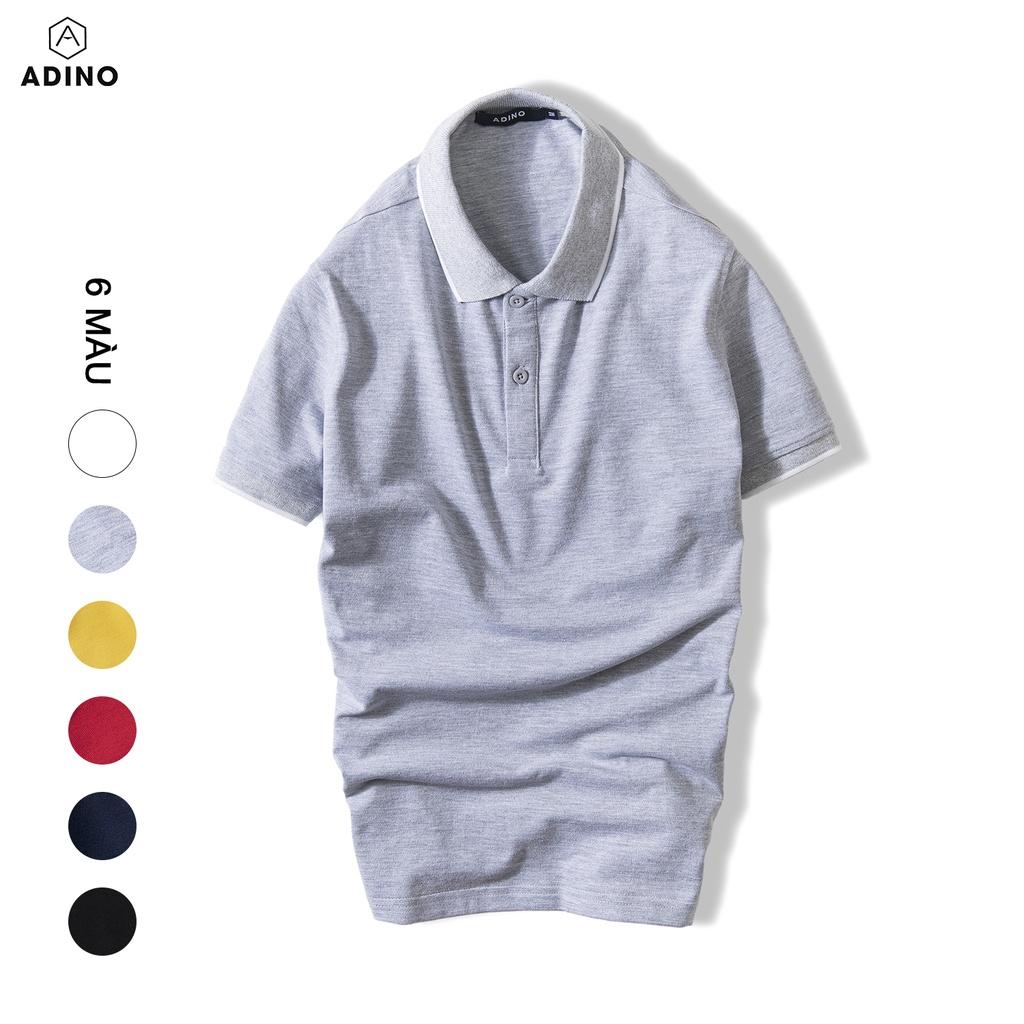 Áo polo nam ADINO màu ghi xám phối viền vải cotton co giãn dáng công sở slimfit hơi ôm trẻ trung AP72