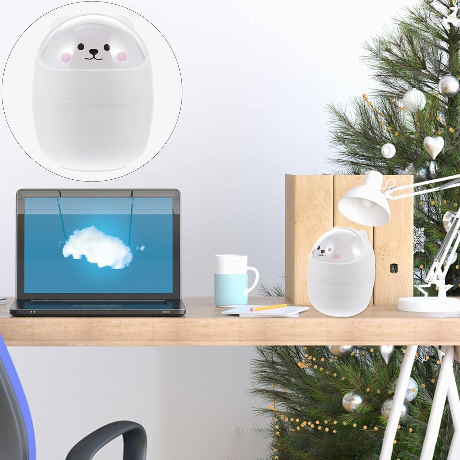 Mini Kawaii dễ thương thùng rác, thùng rác mini với nắp cho phòng ngủ văn phòng （trắng）