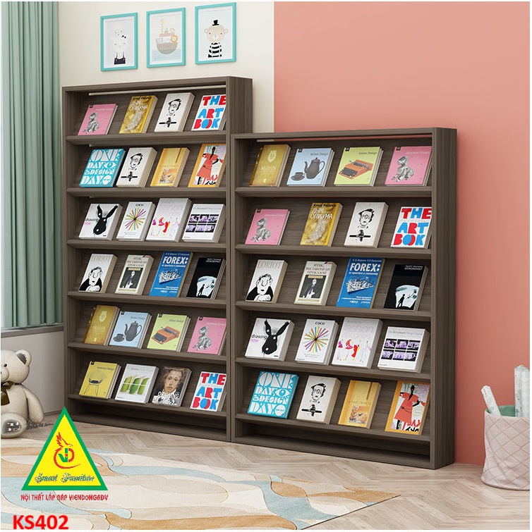 Kệ sách gỗ MDF, Kệ đựng sách báo, Kệ sách ở trường KS402 - NỘI THẤT LẮP RÁP VIENDONGADV