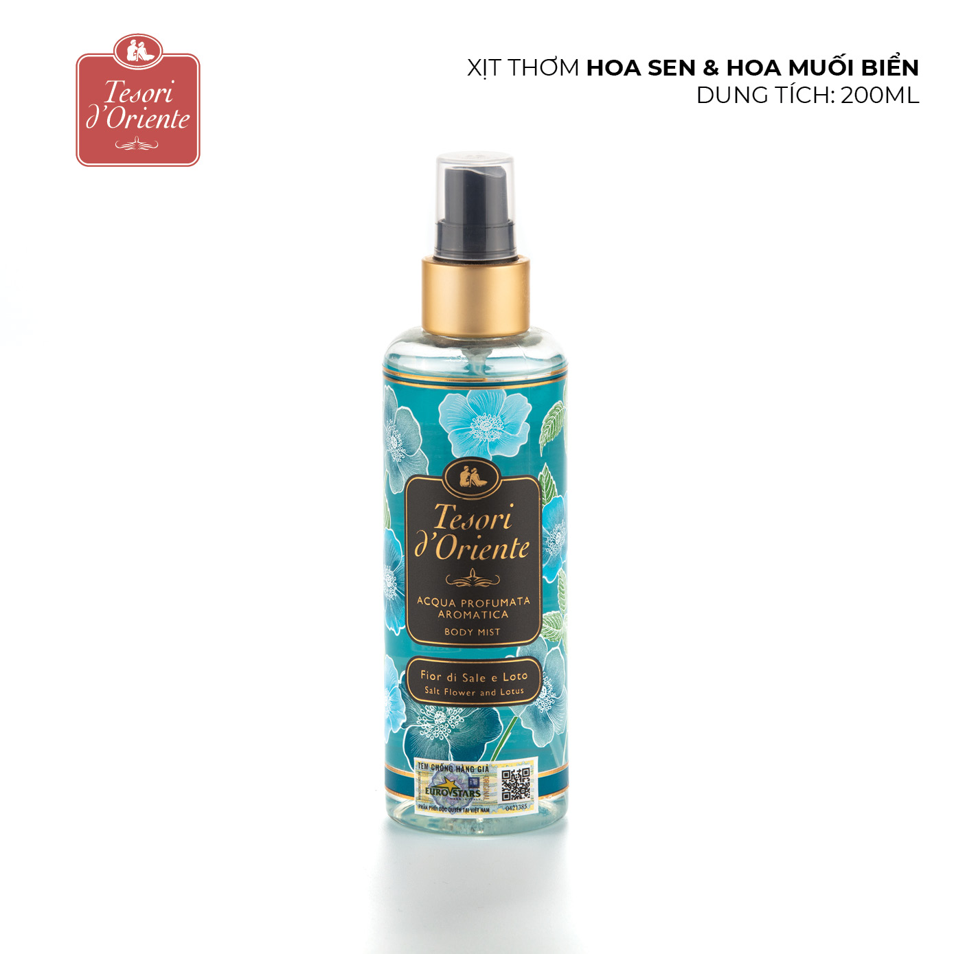 Xịt thơm dưỡng ẩm cơ thể Tesori d'Oriente Hoa sen và hoa muối biển 200ml