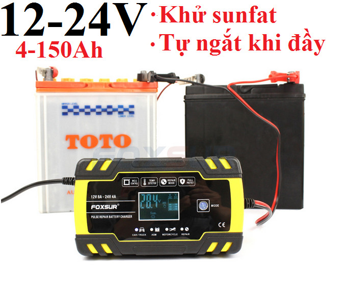 Sạc bình ắc quy 12V 24V 4-150Ah có chức năng khử sunfat phục hồi bảo dưỡng ắc quy