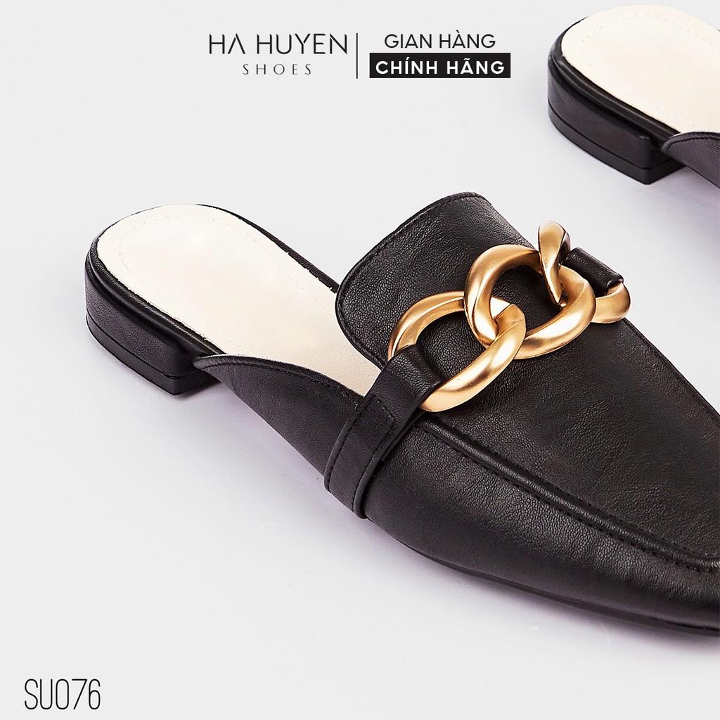 Dép sục nữ Hà Huyền Shoes da phối xích đồng hở gót thời trang - SU076