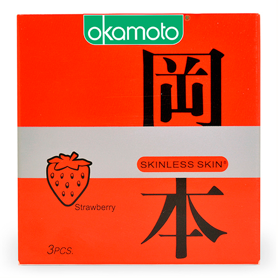 Bao Cao Su Okamoto Skinless Skin Strawberry (Hộp 3 Gói)