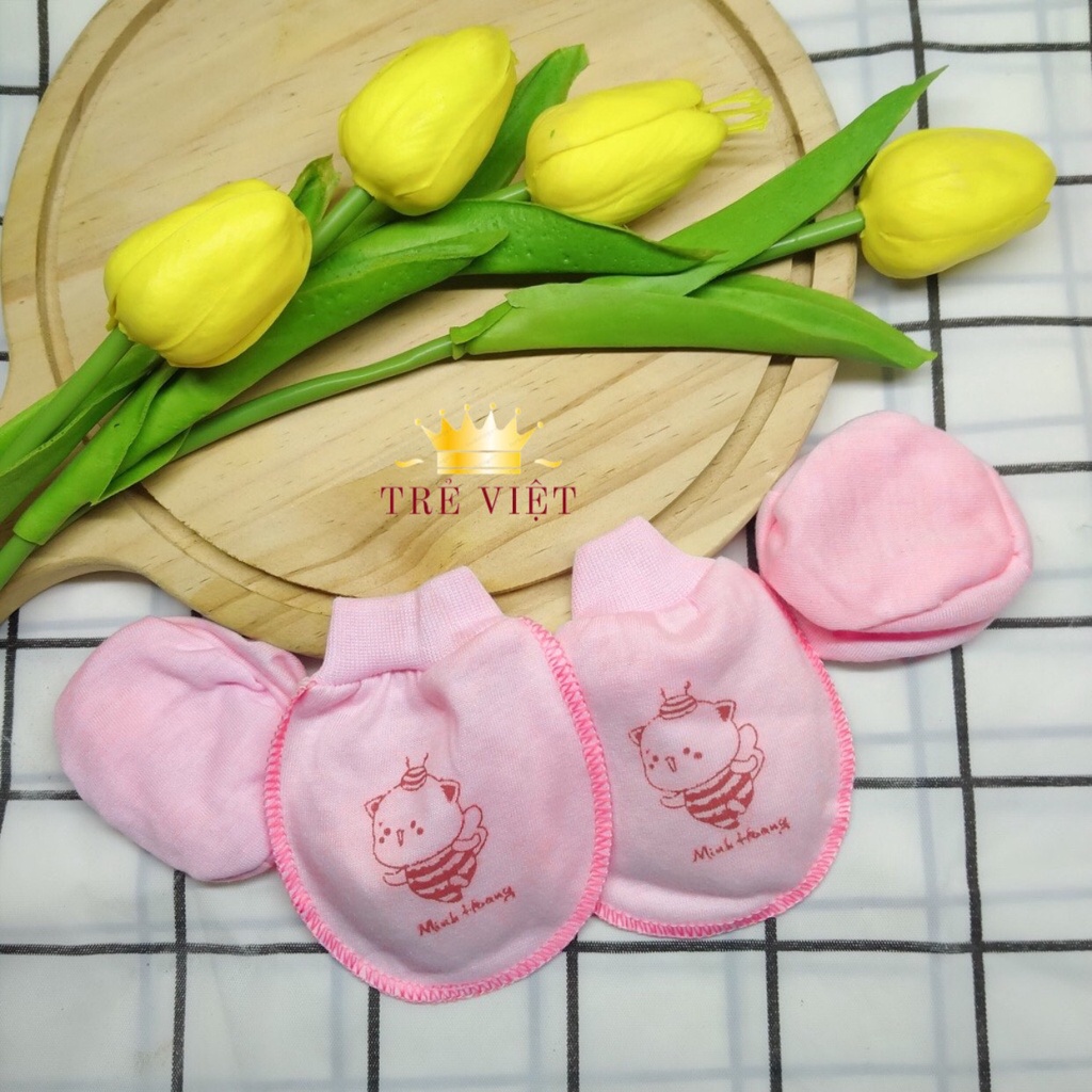 Bao tay bao chân loại cổ bo cho bé sơ sinh, 100% cotton giữ ấm cho bé (1 set gồm 1 đôi bao tay, 1 đôi bao chân)