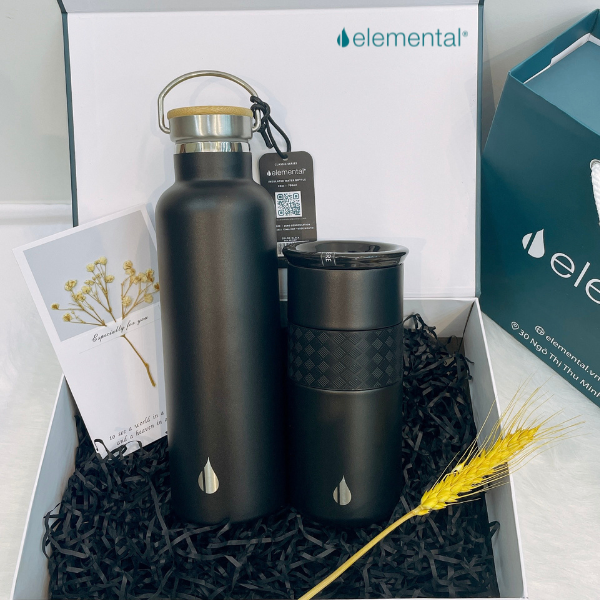 Set hộp quà tặng Sinh nhật, set Tinh tế, bình giữ nhiệt và ly giữ nhiệt Elemental cao cấp