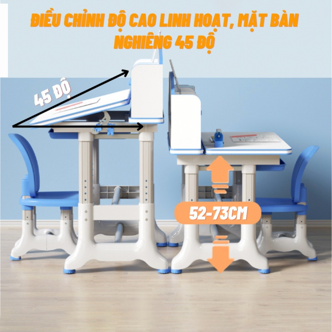 Bộ bàn ghế học sinh k40 chống cận chống gù bàn học thông minh cho bé chỉnh được độ cao có giá đỡ sách và ngăn kéo