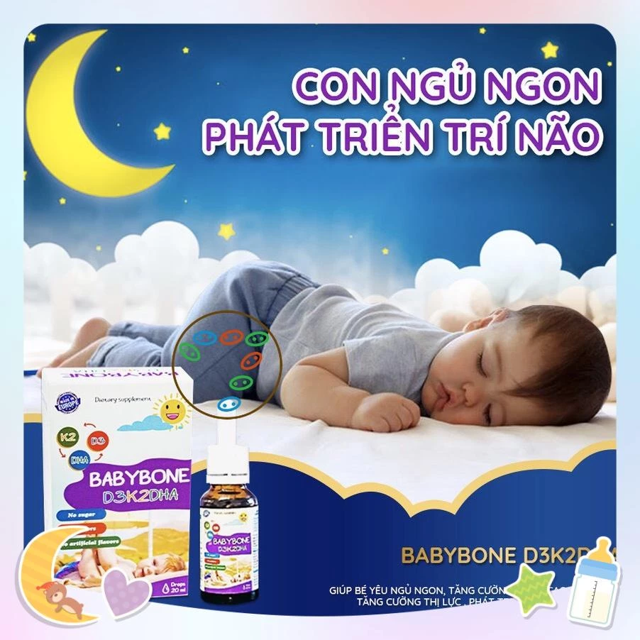 Vitamin giúp bé tăng chiều cao K2+D3 bổ sung DHA Babybone [Hàng Tây Ban Nha