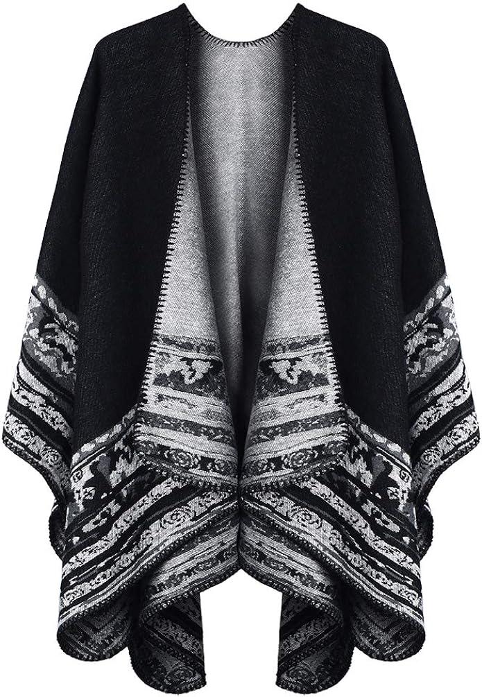 Poncho Retro Shawl Open Women - Áo len dệt kim dài tay dài