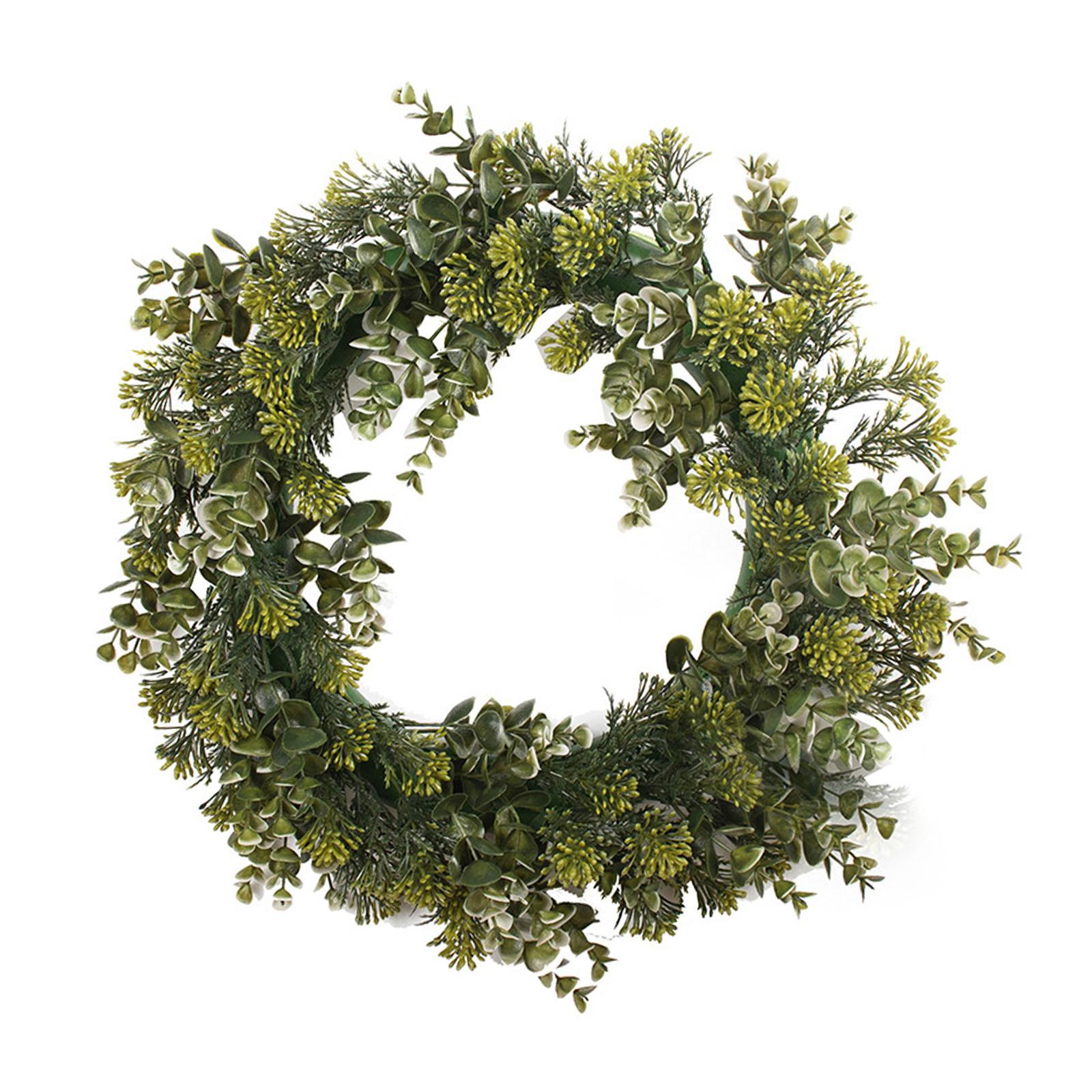 Green Leaves Wreath 16" Green Garland Round for Patio Front Door Party
