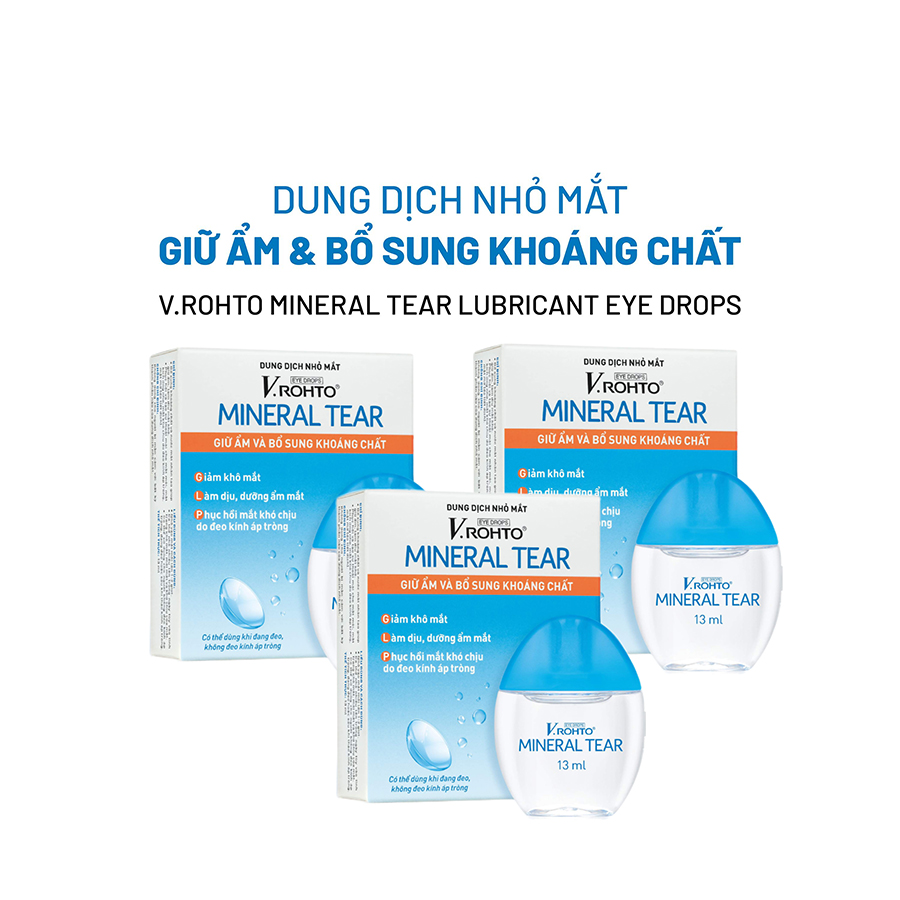 Combo 3 Dung dịch nhỏ mắt giữ ẩm &amp; bổ sung khoáng chất V.Rohto Mineral Tear 13ml