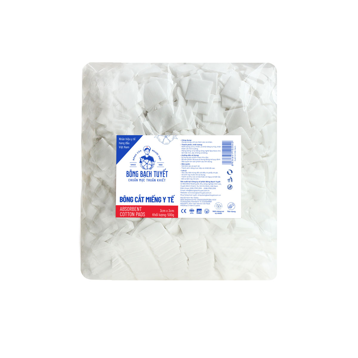 BÔNG Y TẾ CẮT MIẾNG 3CM X 3CM 500G