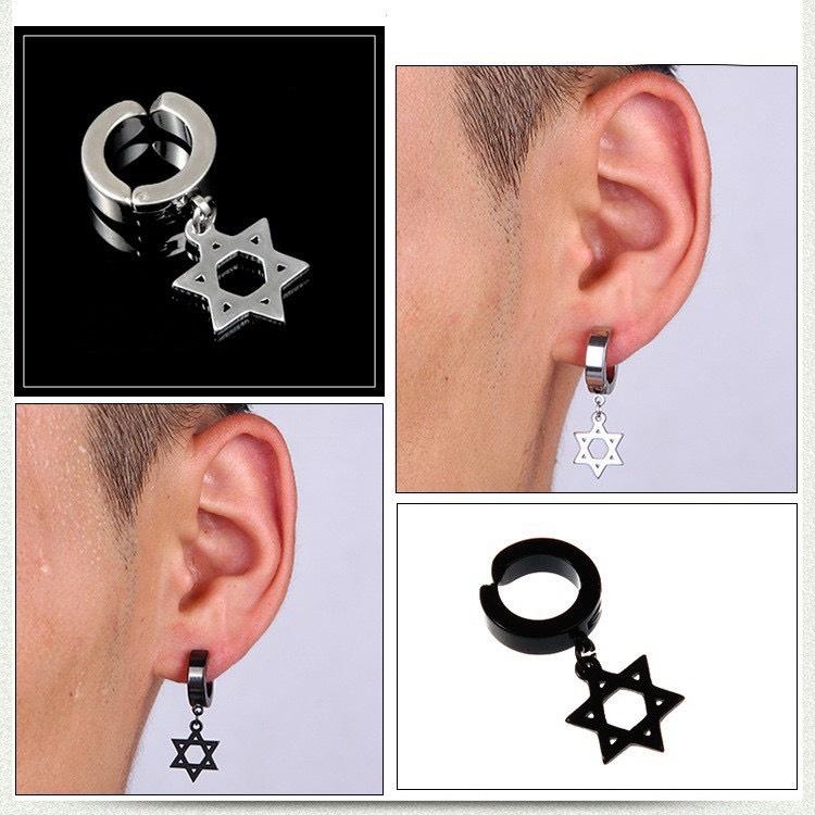 Khuyên Tai Nam Không Cần Bấm Lỗ, Khuyên Tai Kẹp Nhiều Lựa Chọn chữ thập, ngôi sao Cam Accessories