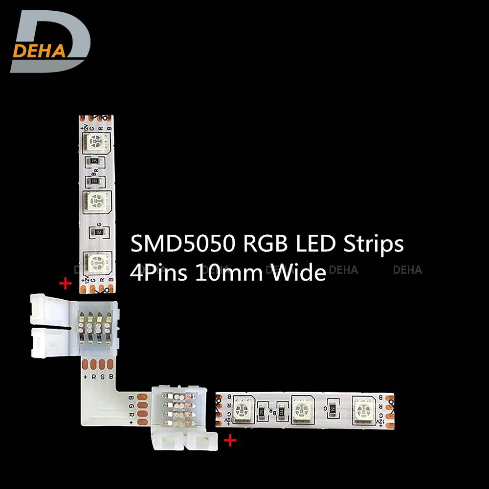 Đầu nối góc chữ L vuông 4 chân cho led dây dán 5050, 2835, 3528 RGB đổi màu connector 4P pin 10 mm  trang trí dán tường thạch cao, cây máy tính, màn hình, ti vi, TV, Gaming, Tiktok dán tường, chống nước bền đẹp- Chính hãng DEHA