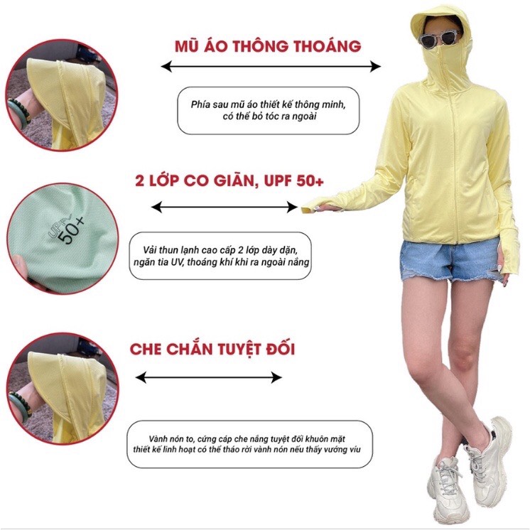 ÁO CHỐNG NẮNG NỮ 2 LỚP MŨ VÀNH SÀNH ĐIỆU CHE NẮNG CỰC TỐT MORRIES