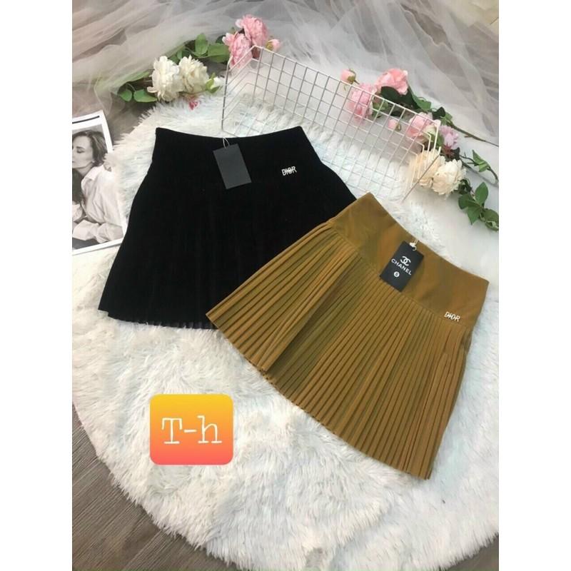 Chân váy nhung dập ly cạp to