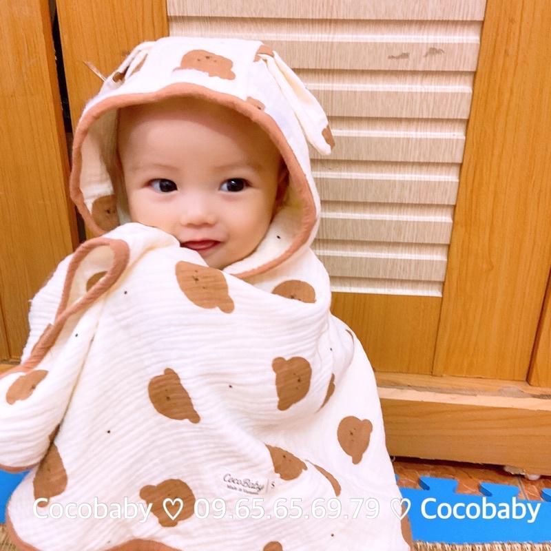 Ảnh thật - Áo choàng xô Cocobaby muslintree kèm tấm chắn chống giọt bắn cao cấp dành cho bé