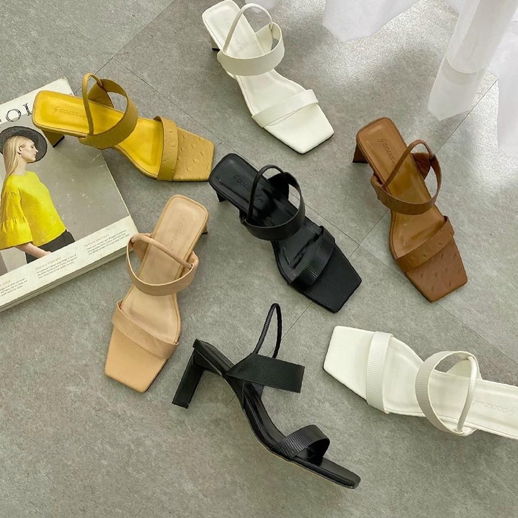 Sandals thời trang hè 2021 mũi vuông gót trụ lép đi được 2 kiểu