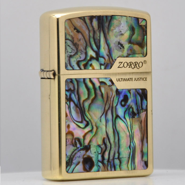 Vỏ Hột Quẹt Bật Lửa Xăng Đá Zorro Z91569 Họa Tiết Khảm Trai - Dùng Xăng Bấc Đá Cao Cấp