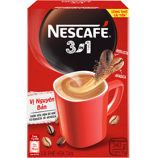 Combo 3 hộp cà phê hòa tan Nescafé 3in1 vị nguyên bản - công thức cải tiến (Hộp 20 gói) - [Tặng bộ 3 ly thủy tinh]