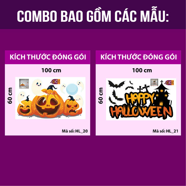 Decal trang trí Halloween 2020 combo bí ngô và hồn ma